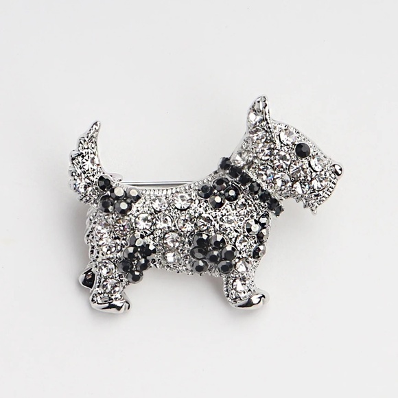 Schnauzer Adorable Dog Crystal Brooch White Gold … - Picture 3 of 3